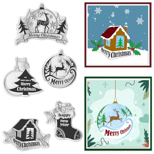 Hying Transparente Weihnachts-Stempel für Kartenherstellung, Weihnachtsbäume, Elch, Gummistempel, Weihnachtsstrumpf, Wörter, transparenter Stempel, Siegel für Bastelarbeiten, Scrapbooking, Fotoalbum, von Hying