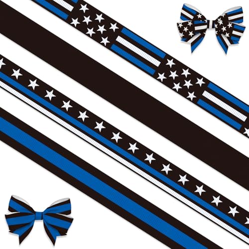 Ripsbänder zum Basteln, 0,95 cm breit, marineblau, schwarz, amerikanische patriotische Bastelbänder für Geschenkverpackungen, Strafverfolgungsarbeiter, 4 Stück von Hying