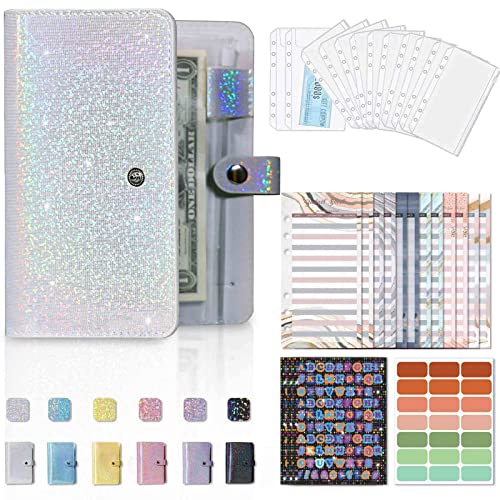 Budget Planner Deutsch, A6 Budget Binder Planer with Ordner Organizer/Geld Sparen Mappe for Cash Stuffing, 6 Ringbuch Budgetplaner Buch/Notizbuch mit Geldumschläge/Blätter/Etikett Aufkleber (Silber) von Hykiee