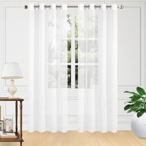 Hykiee 2er Set Sheer Voile Vorhänge mit Ösen Weiß Transparent Polyester Gardinen Weich Kurz Lang Curtains für Wohnzimmer Schlafzimmer Kinderzimmer Küchen (W 140 x H 138cm) von Hykiee