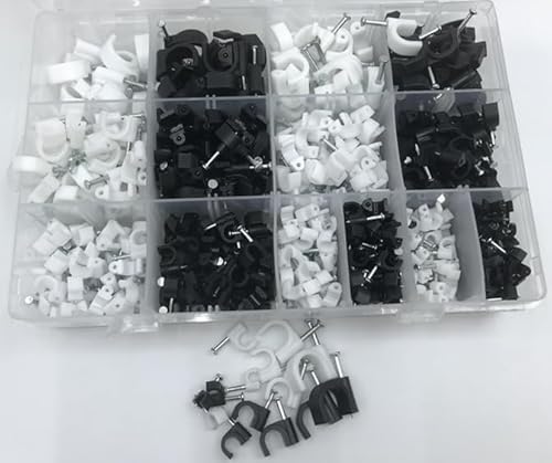 Kabelklemme Set, 600 Kabelklemmen, Ordentlich angeordnete Drähte, Kabelnagelklemmen in verschiedenen Größen, Geeignet für Kabel, Telefonleitungen, USB-Kabel, Weiß und Schwarz von Hymhkk