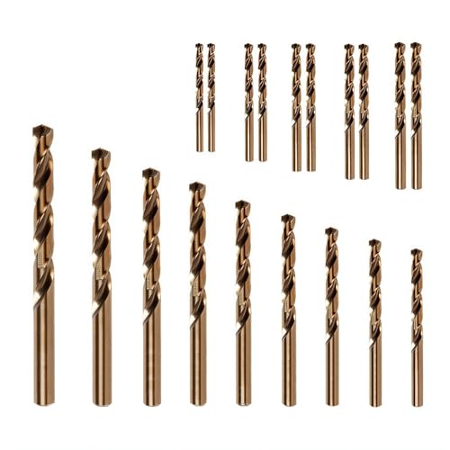 Hymnorq 19-teiliges Fractional Drill Bit Set, M35 Kobaltstahl, 1/16 Zoll bis 3/8 Zoll, 135 Grad Split Point, Dual Twist Flöten, Bronze-Finish, mit PP-Kunststoff-Aufbewahrungskoffer von Hymnorq