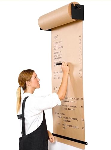 HynJGih Nachrichtentafel Kraftpapier Rolle Studio Office Kraftpapierspender und -Schneider mit 50 m Langer Papierrolle, Kraftpapierhalter for to-Do-Listen, Zeichenbrett(Black Holder,67cm/26.3) von HynJGih