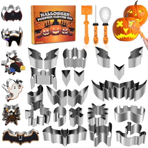 Hysagtek Kürbis Schnitzset 24 Stück,Halloween Kürbis Schnitzset für Kinder und Erwachsene,Kürbisschnitzwerkzeuge im Geschenkbox,Perfekt für Kürbis Schnitzen Werkzeuge,Pumpkin Carving Set für Halloween von Hysagtek