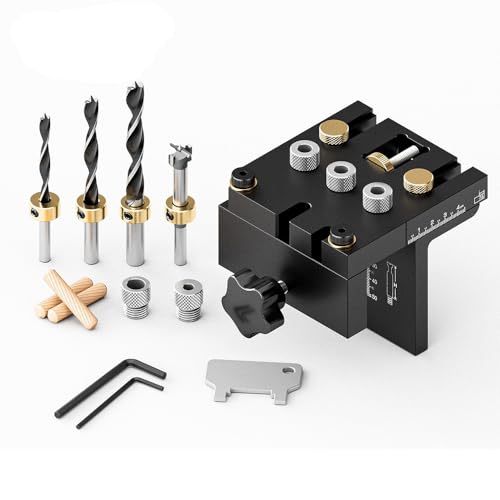 Hyuceng 6/8/10/15mm Bohrschablone 3 in 1 Doweling Jig Kit Auf Holz Zentriert, Dübel-Jig-Kit mit Positionierungsclip Bohrer Perforator Dübelvorrichtung mit exakt Dübellöcher für Schreiner und DIY von Hyuceng