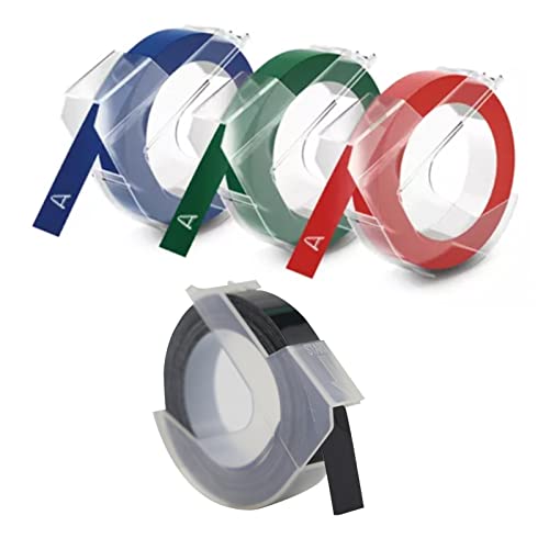 4-teiliges Etikettenband, 9 Mm Breite, Blauer, Roter, Grüner und Schwarzer Hintergrund, PVC-Material, Wasserdicht und Verschleißfest, Band für Etikettenmaschinen, Zum Markieren von Hyuduo