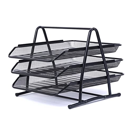 Office File Tray Organizer Stabiler Verdickter Draht 3-lagiges Desktop-Aufbewahrungsregal Schwarz, Office School Supplies Briefablagen Stapeln Unterstützt die Ablage von Produkten von Hyuduo