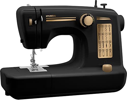 HYUNDAI Sewing 16 Nähmaschine inklusive Nähset 16 vorprogrammierte Stiche Schwarz Gold von Hyundai