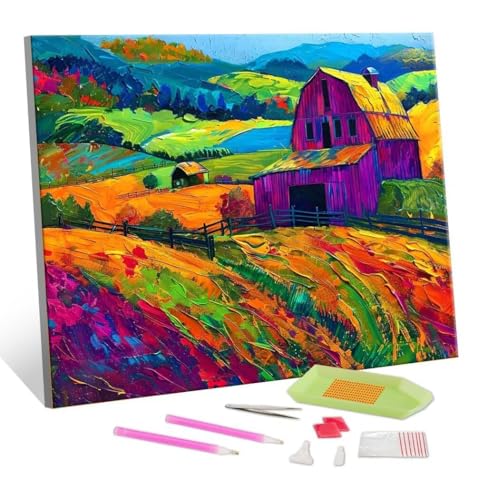 5D Diamond Painting Erwachsene Kits, DIY Bauernhof Landschaft Diamond Painting Bilder, Mosaikherstellung Malen Nach Zahlen Full Drill Stickerei Malerei Kits für Home Wand Dekorieren 100x130cm S-209 von Hyupuanj