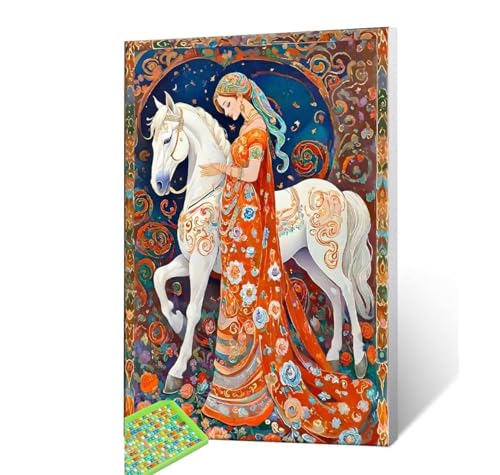 5D Diamond Painting Erwachsene Kits, DIY Frau Pferd Diamond Painting Bilder, Mosaikherstellung Malen Nach Zahlen Full Drill Stickerei Malerei Kits für Home Weihnachten Wand Décor 100x130cm S-244 von Hyupuanj