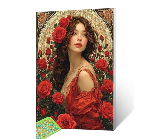 5D Diamond Painting Erwachsene Kits, DIY Frau Rose Diamond Painting Bilder, Mosaikherstellung Malen Nach Zahlen Full Drill Stickerei Malerei Kits für Home Weihnachten Wand Dekorieren 40x50cm S-217 von Hyupuanj