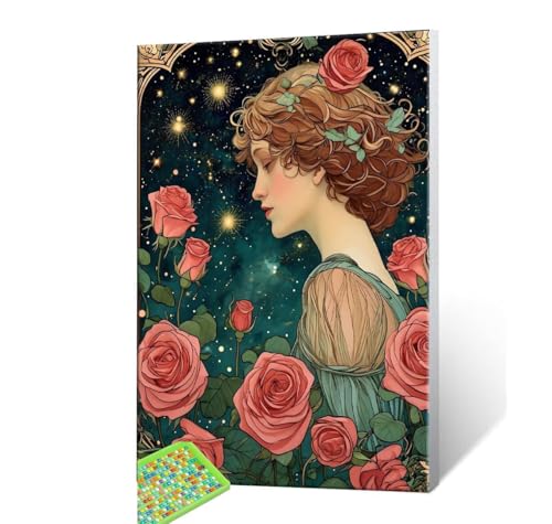 5D Diamond Painting Erwachsene Kits, DIY Frau Rose Diamond Painting Bilder, Mosaikherstellung Malen Nach Zahlen Full Drill Stickerei Malerei Kits für Home Weihnachten Wand Dekorieren 40x50cm S-219 von Hyupuanj