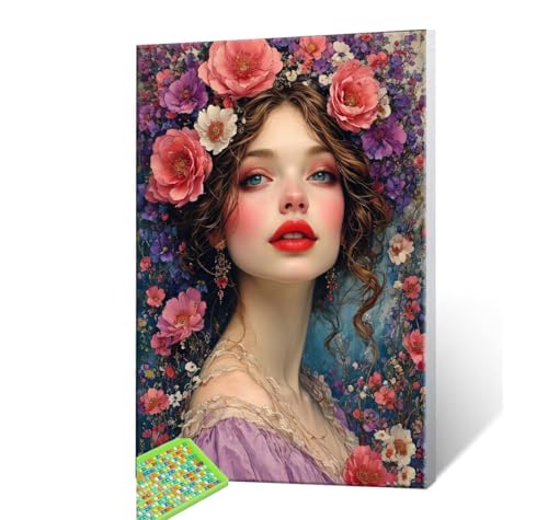 5D Diamond Painting Erwachsene Kits, DIY Frauen Blumen Diamond Painting Bilder, Mosaikherstellung Malen Nach Zahlen Full Drill Stickerei Malerei Kits für Home Weihnachten Wand Décor 40x50cm S215 von Hyupuanj