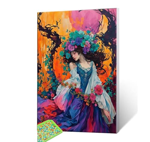 5D Diamond Painting Erwachsene Kits, DIY Frauen Blumen Diamond Painting Bilder, Mosaikherstellung Malen Nach Zahlen Full Drill Stickerei Malerei Kits für Home Weihnachten Wand Décor 40x50cm S216 von Hyupuanj