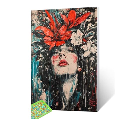 5D Diamond Painting Erwachsene Kits, DIY Frauen Blumen Diamond Painting Bilder, Mosaikherstellung Malen Nach Zahlen Full Drill Stickerei Malerei Kits für Home Weihnachten Wand Décor 40x50cm S240 von Hyupuanj