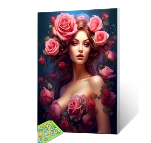 5D Diamond Painting Erwachsene Kits, DIY Frauen Blumen Diamond Painting Bilder, Mosaikherstellung Malen Nach Zahlen Full Drill Stickerei Malerei Kits für Home Weihnachten Wand Décor 40x50cm S241 von Hyupuanj