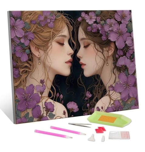 5D Diamond Painting Erwachsene Kits, DIY Frauen Blumen Diamond Painting Bilder, Mosaikherstellung Malen Nach Zahlen Full Drill Stickerei Malerei Kits für Home Weihnachten Wand Décor 40x50cm S242 von Hyupuanj