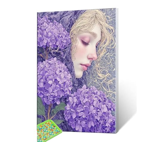 5D Diamond Painting Erwachsene Kits, DIY Frauen Hortensienblumen Diamond Painting Bilder, Mosaikherstellung Malen Nach Zahlen Full Drill Stickerei Malerei Kits für Home Wand Décor 100x130cm S223 von Hyupuanj