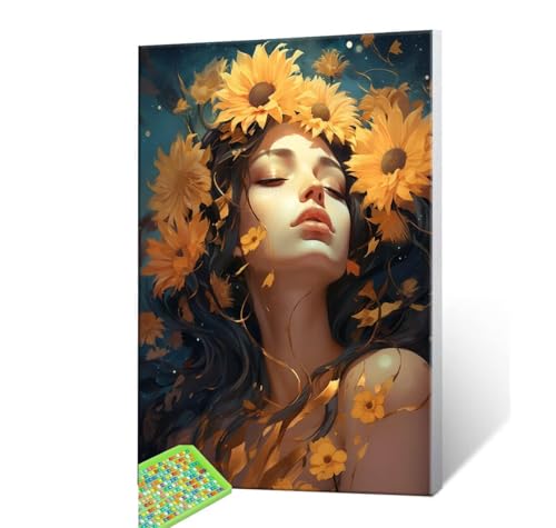 5D Diamond Painting Erwachsene Kits, DIY Frauen Sonnenblumen Diamond Painting Bilder, Mosaikherstellung Malen Nach Zahlen Full Drill Stickerei Malerei Kits für Home Wand Dekorieren 70x90cm S-249 von Hyupuanj