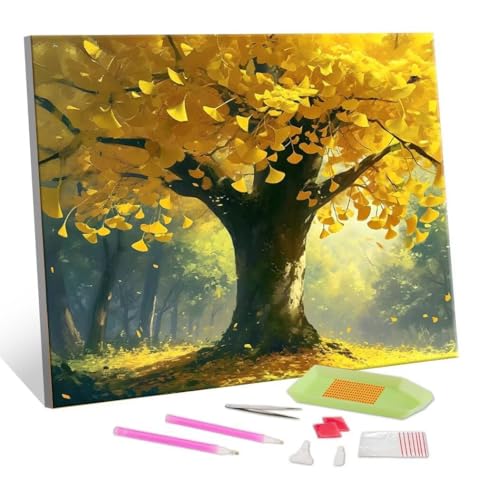 5D Diamond Painting Erwachsene Kits, DIY Ginkgo Baum Diamond Painting Bilder, Mosaikherstellung Malen Nach Zahlen Full Drill Stickerei Malerei Kits für Home Weihnachten Wand Décor 40x50cm S-771 von Hyupuanj