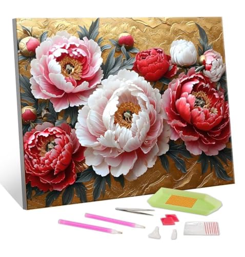 5D Diamond Painting Erwachsene Kits, DIY Subshrubby Pfingstrose Blume Diamond Painting Bilder, Mosaikherstellung Malen Nach Zahlen Full Drill Stickerei Malerei Kits für Home Wand Décor 100x130cm S-204 von Hyupuanj