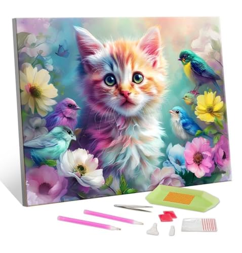 5D Diamond Painting Erwachsene Kits, DIY Vögel Katzen Diamond Painting Bilder, Mosaikherstellung Malen Nach Zahlen Full Drill Stickerei Malerei Kits für Home Wand Dekorieren Geschenke 100x130cm S-207 von Hyupuanj