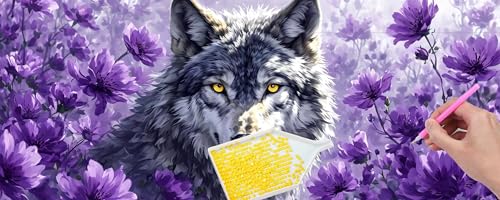 5D Diamond Painting Pictures Groß xxl, DIY Diamant Painting Bilder Kits, Blumen Wolf Diamond Painting Set for Adults Beginners, Mosaic Making, Daiment Painting for Home Dekorieren 50x150 cm v-318 von Hyupuanj