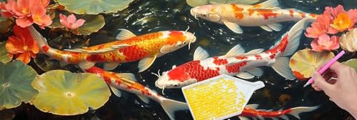 5D Diamond Painting Pictures Groß xxl, DIY Diamant Painting Bilder Kits, Koi Fisch Diamond Painting Set for Adults Beginners, Mosaic Making, Daiment Painting for Home Dekorieren 100x300 cm v-397 von Hyupuanj