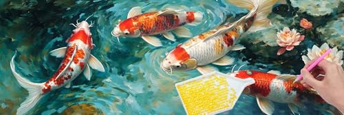 5D Diamond Painting Pictures Groß xxl, DIY Diamant Painting Bilder Kits, Koi Fisch Diamond Painting Set for Adults Beginners, Mosaic Making, Daiment Painting for Home Dekorieren 90x270 cm v-395 von Hyupuanj