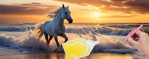 Diamond Painting Erwachsene Groß xxl, 5D Beach Horse Diamant Painting Bilder Anfänger, DIY Quadrat Vollbohrer Diamanten Malerei Stickerei Kreuzstich Geschenke Home Wand Dekor Geschenk 35x105 cm n-658 von Hyupuanj