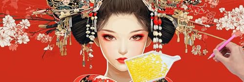 Diamond Painting Erwachsene Groß xxl, 5D Japanische Geisha Diamant Painting Bilder Anfänger, DIY Quadrat Vollbohrer Diamanten Malerei Stickerei Kreuzstich Geschenke Home Wand Dekor 35x105 cm n-622 von Hyupuanj