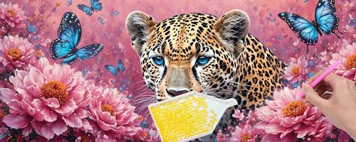 Diamond Painting Kits for Erwachsene Groß, 5D Diamant Painting Kinder Set, Full Drill DIY Diamond Painting Blumen Leopard Arts Craft Pictures for as a Relaxation and Wall Dekor Geschenk 35x105 cm B309 von Hyupuanj