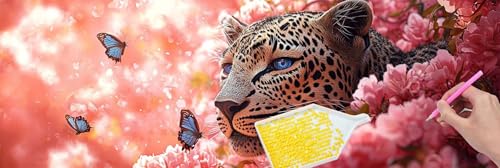 Diamond Painting Kits for Erwachsene Groß, 5D Diamant Painting Kinder Set, Full Drill DIY Diamond Painting Blumen Leopard Arts Craft Pictures for as a Relaxation and Wall Dekor Geschenk 50x150 cm B340 von Hyupuanj