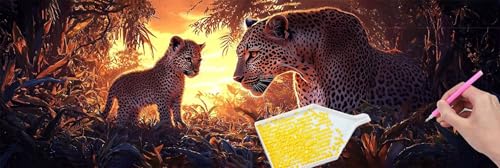 Diamond Painting Kits for Erwachsene Groß, 5D Diamant Painting Kinder Set, Full Drill DIY Diamond Painting Forest Leopard Arts Craft Pictures for as a Relaxation and Wall Dekor Geschenk 35x105 cm B645 von Hyupuanj