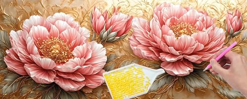 Diamond Painting Kits for Erwachsene Groß, 5D Diamant Painting Kinder Set, Full Drill DIY Diamond Painting Subshrubby Pfingstrose Blume Arts Craft Pictures for Home Wall Dekorieren 40x120 cm B-563 von Hyupuanj