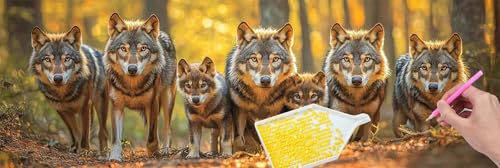 Diamond Painting Kits for Erwachsene Groß, 5D Diamant Painting Kinder Set, Full Drill DIY Diamond Painting Wald Wolf Arts Craft Pictures for as a Relaxation and Wall Dekor Geschenk 40x120 cm B-647 von Hyupuanj