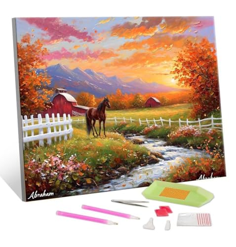 Diamond Painting Kits für Erwachsene Kinder DIY 5D Diamond Art Bauernhof Paint mit Runden Diamond Full Drill Gem Art Painting Kit Diamond Painting Zubehör, für Home Wall Decor Geschenke 90x120cm S-208 von Hyupuanj