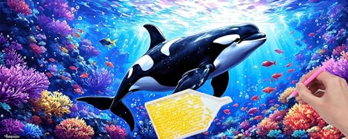 Hyupuanj 5D Diamond Painting Pictures Groß xxl, DIY Diamant Painting Bilder Kits, Orca Diamond Painting Set for Adults Beginners, Mosaic Making, Daiment Painting for Home Dekorieren 35x105 cm v-569 von Hyupuanj