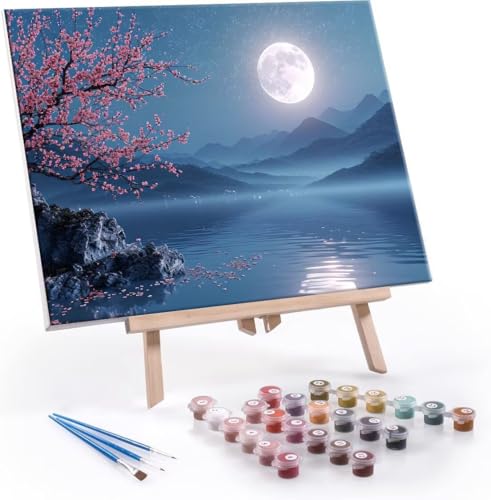 Hyupuanj Malen Nach Zahlen Erwachsene, Paint by Numbers Malen Nach Zahlen, DIY Mond Lake mit Pinseln und Acrylfarben Handgemalt Ölgemälde Leinwand für Home Deko Geschenke, Ohne Rahmen 40x50 cm J-983 von Hyupuanj