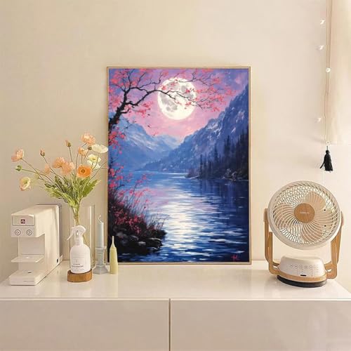 Hyupuanj Malen Nach Zahlen Erwachsene, Paint by Numbers Malen Nach Zahlen, DIY Mond Lake mit Pinseln und Acrylfarben Handgemalt Ölgemälde Leinwand für Home Deko Geschenke, Ohne Rahmen 50x70 cm J-982 von Hyupuanj