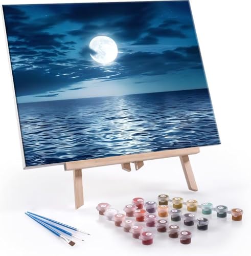 Hyupuanj Malen Nach Zahlen Erwachsene, Paint by Numbers Malen Nach Zahlen, DIY Mond Meer mit Pinseln und Acrylfarben Handgemalt Ölgemälde Leinwand für Home Deko Geschenke, Ohne Rahmen 20x30 cm J-973 von Hyupuanj