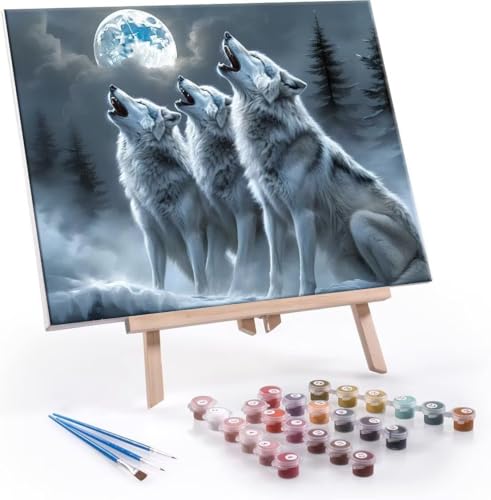 Hyupuanj Malen Nach Zahlen Erwachsene, Paint by Numbers Malen Nach Zahlen, DIY Mond Wolf mit Pinseln und Acrylfarben Handgemalt Ölgemälde Leinwand für Home Deko Geschenke, Ohne Rahmen 50x70 cm J-986 von Hyupuanj