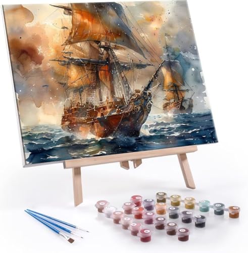 Hyupuanj Malen Nach Zahlen Erwachsene, Paint by Numbers Malen Nach Zahlen, DIY Segelboot mit Pinseln und Acrylfarben Handgemalt Ölgemälde Leinwand für Home Deko Geschenke, Ohne Rahmen 80x110 cm J-155 von Hyupuanj