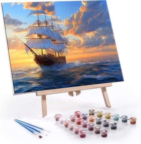 Hyupuanj Malen Nach Zahlen Erwachsene, Paint by Numbers Malen Nach Zahlen, DIY Segelboot mit Pinseln und Acrylfarben Handgemalt Ölgemälde Leinwand für Home Deko Geschenke, Ohne Rahmen 90x120 cm J-154 von Hyupuanj