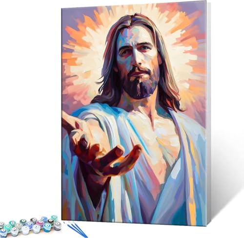 Hyupuanj Malen Nach Zahlen Erwachsene Jesus - Malen Nach Zahlen für Kinder AnfäNger, Knitterfreie Leinwand, Pinsels Und Acrylfarbe - ohne Rand DIY Handgemalt öLgemäLde Kit Als Geschenk 40x50 cm L-909 von Hyupuanj