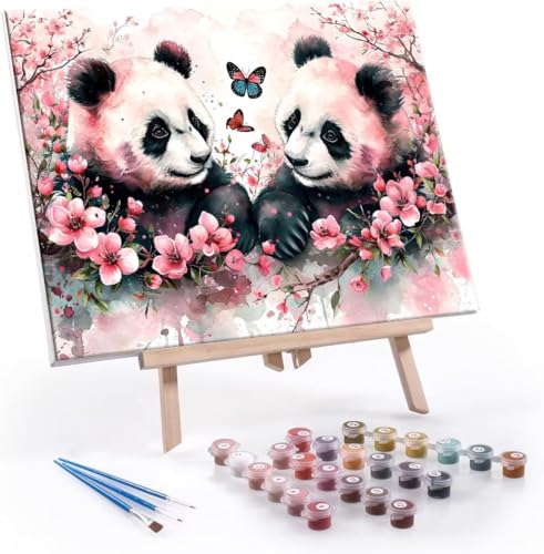 Hyupuanj Malen Nach Zahlen Erwachsene Panda - Malen Nach Zahlen für Kinder AnfäNger, Knitterfreie Leinwand, Pinsels Und Acrylfarbe - ohne Rand DIY Handgemalt öLgemäLde Kit Als Geschenk 20x30 cm L-871 von Hyupuanj