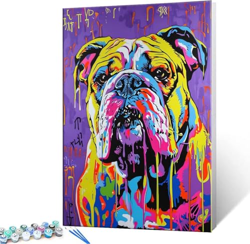 Malen Nach Zahlen Erwachsene, Paint by Numbers Malen Nach Zahlen, DIY Graffiti Hund mit Pinseln und Acrylfarben Handgemalt Ölgemälde Leinwand für Home Deko Geschenke, Ohne Rahmen 70x90 cm J-708 von Hyupuanj