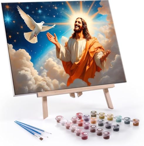 Malen Nach Zahlen Erwachsene, Paint by Numbers Malen Nach Zahlen, DIY Jesus Taube mit Pinseln und Acrylfarben Handgemalt Ölgemälde Leinwand für Home Deko Geschenke, Ohne Rahmen 70x90 cm J-908 von Hyupuanj