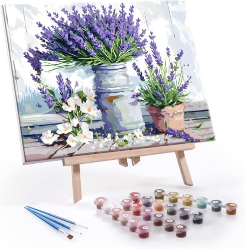 Malen Nach Zahlen Erwachsene, Paint by Numbers Malen Nach Zahlen, DIY Lavendel Blumen mit Pinseln und Acrylfarben Handgemalt Ölgemälde Leinwand für Home Deko Geschenke, Ohne Rahmen 40x50 cm J-891 von Hyupuanj