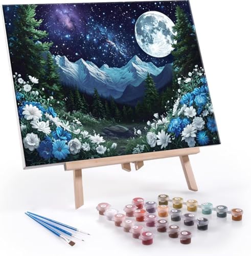 Malen Nach Zahlen Erwachsene, Paint by Numbers Malen Nach Zahlen, DIY Mond Landschaft mit Pinseln und Acrylfarben Handgemalt Ölgemälde Leinwand für Home Deko Geschenke, Ohne Rahmen 30x40 cm J-980 von Hyupuanj